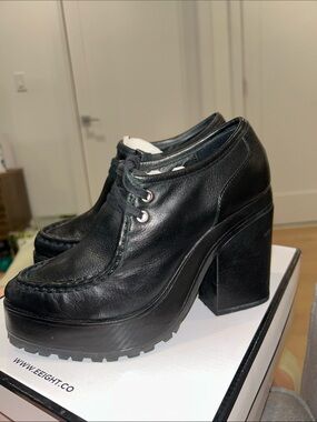 Black Platform Lace-Up Chunky Heel Shoes